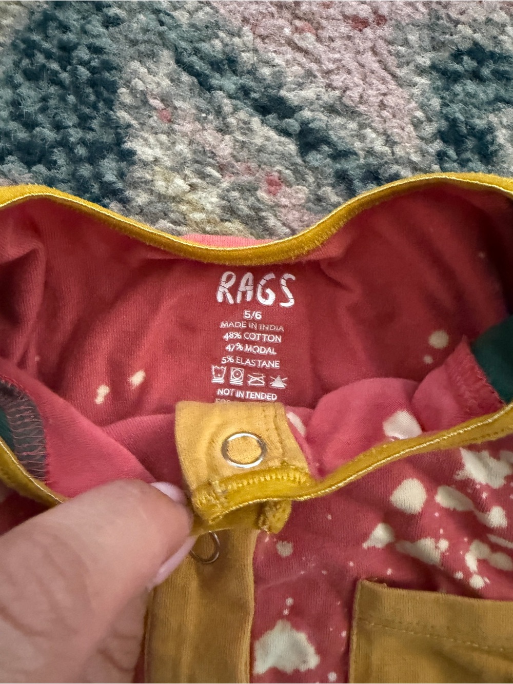 Rags to Raches Coral Pink and Teal Kids One Piece with Yellow Accents - Picture 2 of 3